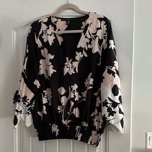 White House Black Market Black and Pink Floral Blouse